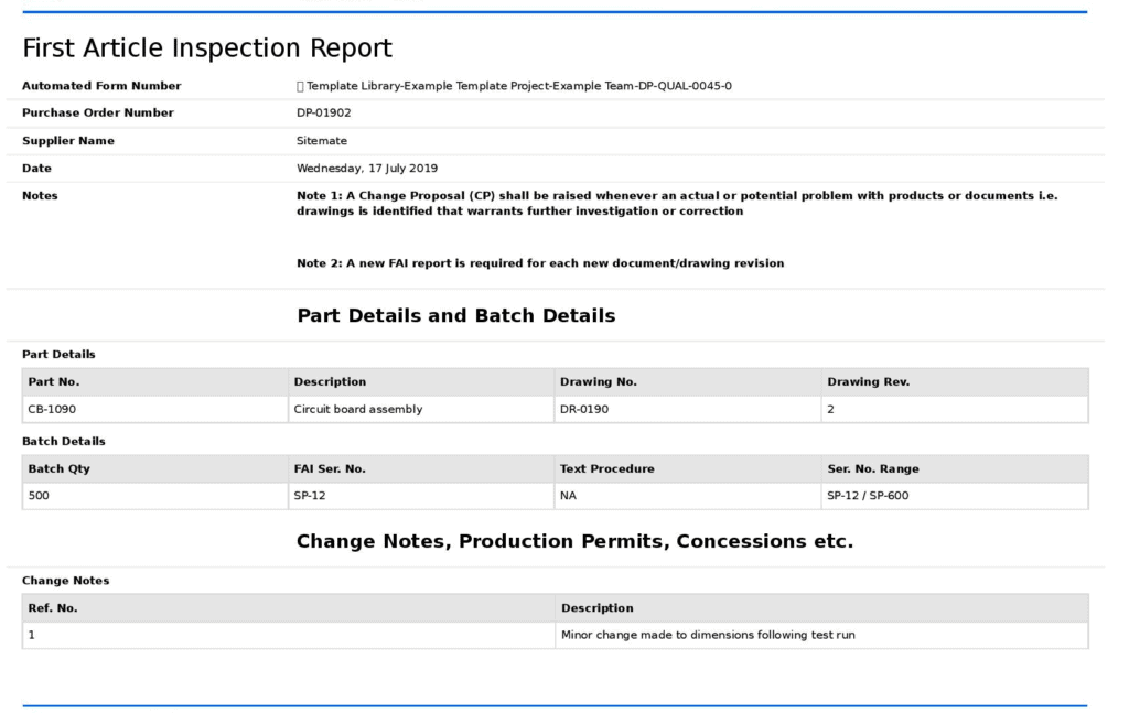 First Article Inspection Report