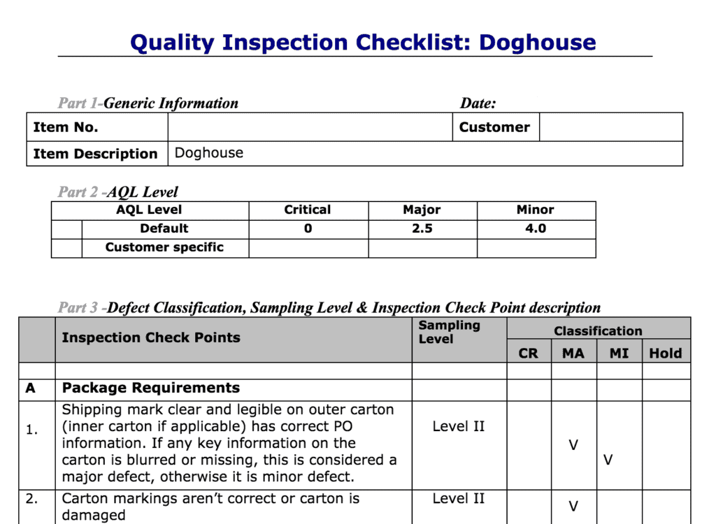 Quality Inspection Checklist